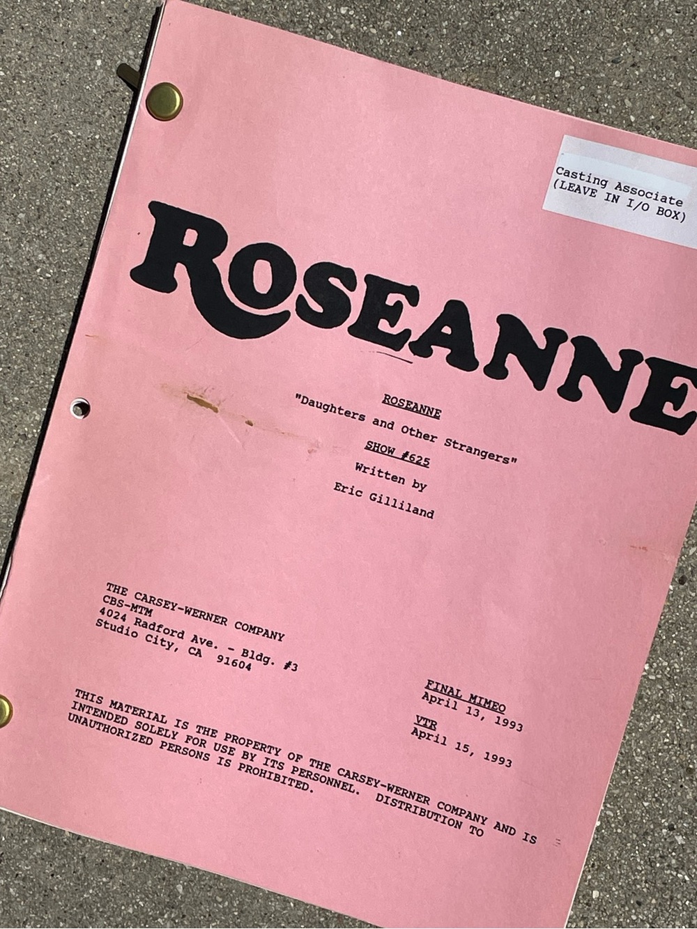 Roseanne Vtg 1993 Production Used Final Mimeo Draft Script Daughters & Strangers